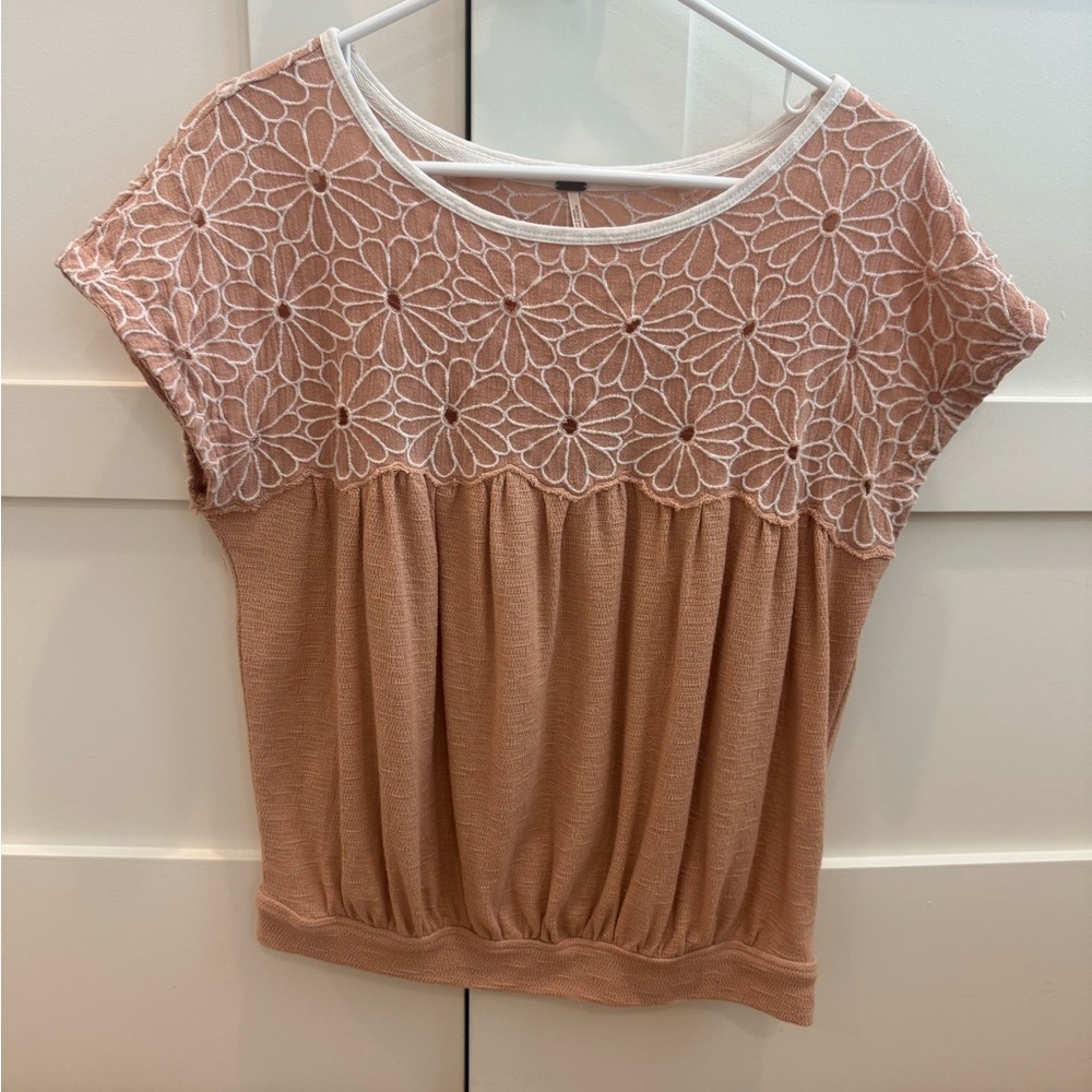 Free People Pink Floral Lace Blouse